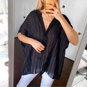 🖤 PLUS VINCE BLACK WHITE STRIPE LOOSE FIT V-NECK SHORT SLEEVE TOP/TUNIC!